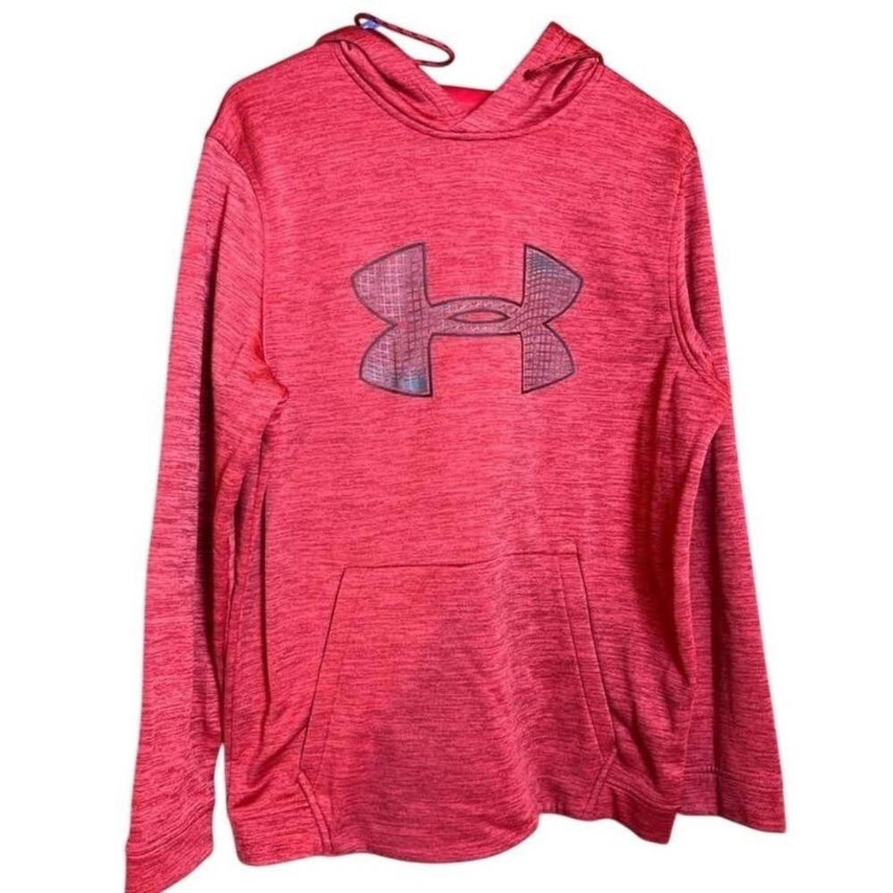 Under Armour Mens ColdGear Hoodie Red Heathered Graphic Logo Pullover M Training